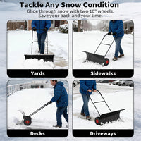 Garvee Schwerlast Schneeschieber mit Rädern 75 cm – Verstellbare Klinge & Griffhöhe, Ergonomisch, Schwarz