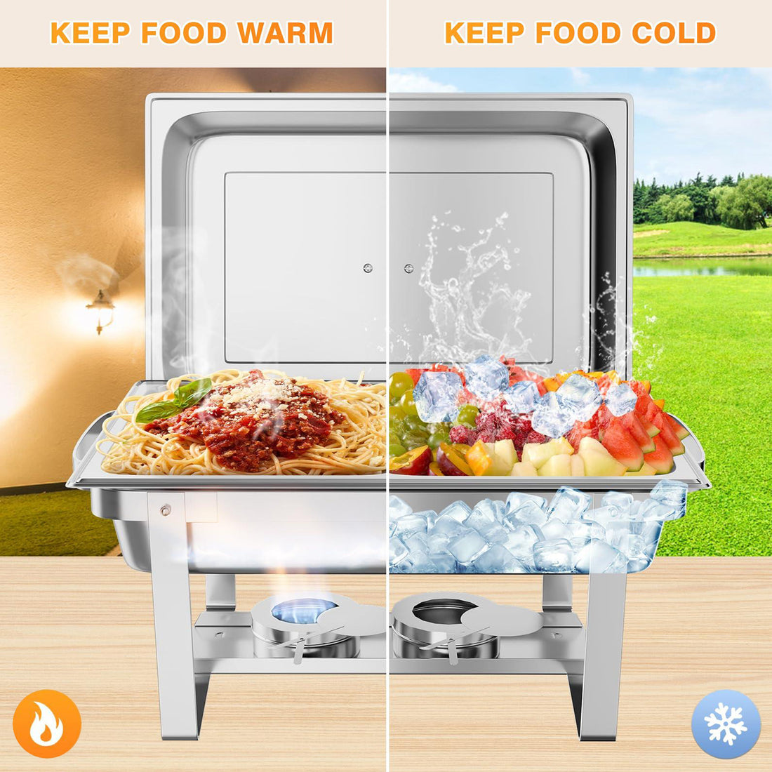 Garvee Chafing Dish 6er-Set 7,6 L aus Edelstahl, rechteckig mit klappbarem Gestell, Gastro-Speisenwärmer für große Buffets