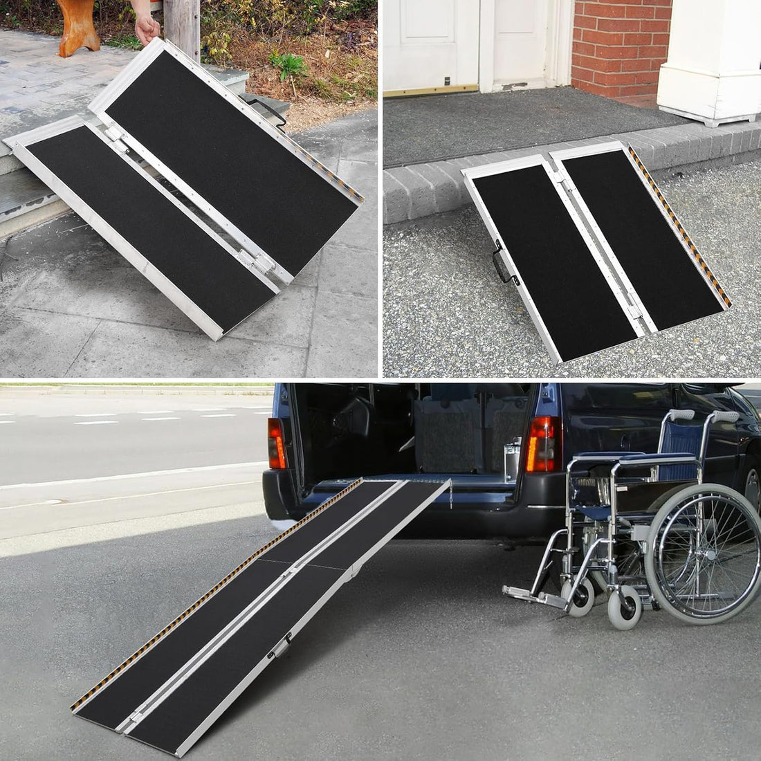 Garvee Rollstuhlrampe 91 cm, Faltbare Schwellenrampe aus Aluminium, Bis 363 kg Tragfähigkeit, Tragbare Auffahrrampe mit Griff & Rutschfester Oberfläche
