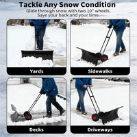 Garvee Schneeschieber mit Rädern 90×40 cm – Doppelstange, Stahlklinge, Verstellbarer Griff, Gummiräder