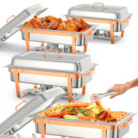 Garvee 4er Set Chafing Dish 8QT Edelstahl Rose Gold Warmhalteplatten Für Catering Hochzeit Buffet Hotel