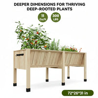 GARVEE Hochbeet aus Zedernholz 183 x 66 x 79 cm, Ergonomisches Pflanzbeet mit 35 cm Tiefe und Haken, Hochbeet für Gemüse, Kräuter, Blumen und Balkon, Naturholz