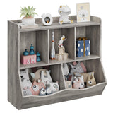 Garvee Toy Bookshelf Und Organizer Mit 3 Fächern, 2 Kippboxen, Kindersicher Für Kinderzimmer, 36.02"L X 11.4"W X 31.5"H, Robust Weiß - Grau