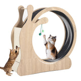 Garvee Katzenlaufrad aus Holz mit Birkenfurnier, Leises Katzenlaufband mit TPE-Rollen, Kratzfläche, Spielzeug, Ablage und Waschbarer Laufmatte, bis 23 kg - Natur