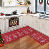 Garvee Weihnachts Küchenteppich Set Rutschfest 2-Teilig 40x60cm+40x120cm Frohe Weihnachten Rot Grün