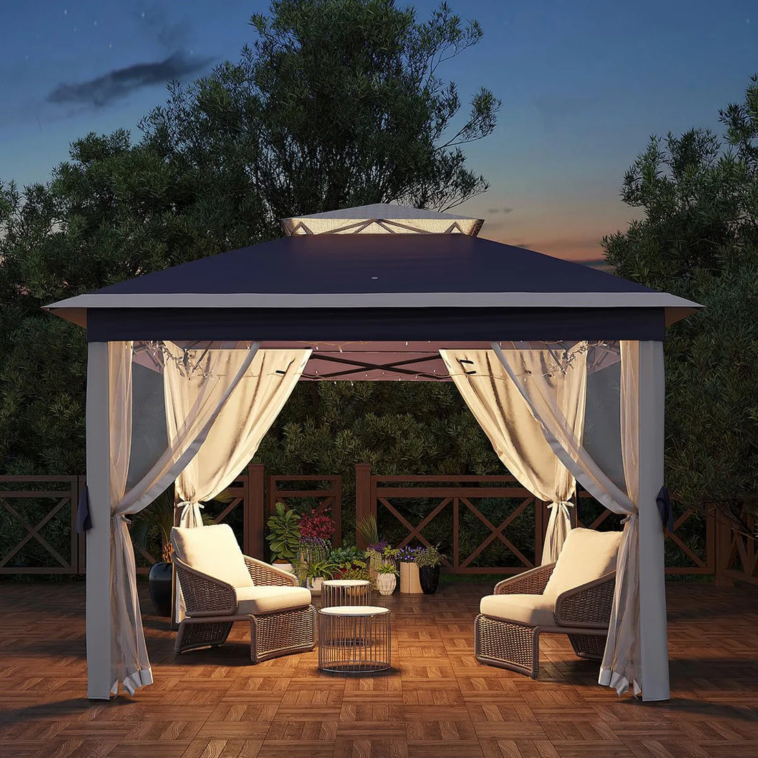 Garvee Pop Up Pavillon 335×335 cm, Mit Moskitonetz, Wasserdicht, UV-Schutz, Höhenverstellbar, Marineblau