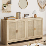 Garvee 40 Zoll Moderner Boho Aufbewahrungsschrank Mit Geflochtenen Rattantüren, Verstellbares Regal Für Wohnzimmer & Küche, Weiß Braun, Kompakt