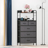 Garvee Kommode mit 5 Schubladen und Stoffboxen, Stahlrahmen, Holzdeckel für Schlafzimmer und Flure, verbesserte Stabilität, neutrale Farbe - 