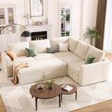 Garvee Schlafsofa aus Chenille in Apricot, ausziehbar, mit Stauraum, für Wohnzimmer und Schlafzimmer