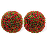 Garvee 17" Künstliche Buchsbaumkugeln 2er Set Wetterfest Pflegeleicht PE-Material Für Garten Hochzeit Grün - Rot