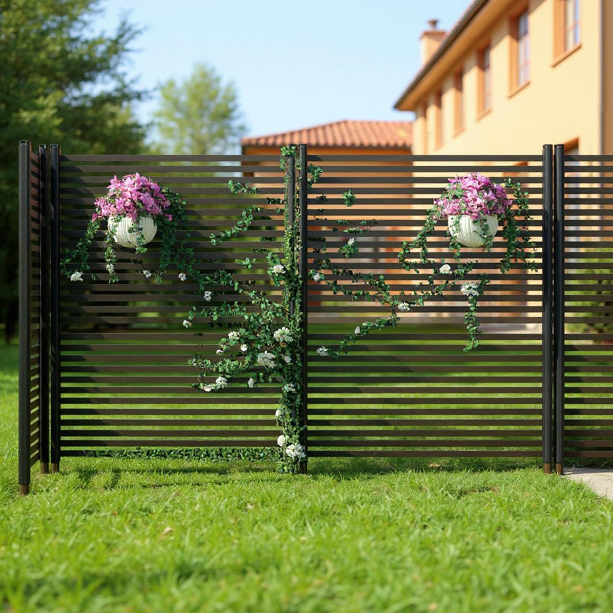 GARVEE dekorativer Metall-Gartenzaun 270cm x 124cm, pulverbeschichteter Stahl