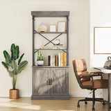 GARVEE Bücherregal mit Schubladen, 4 Ebenen, 186,9 × 80 × 30 cm, MDF & Metall, verstellbare Ablagen, Grau – für Wohnzimmer & Schlafzimmer