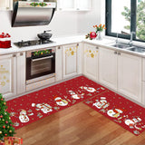 Garvee Weihnachts Küchenteppichläufer 2-Teilig Rutschfest Mit Schneemann Muster Für Küche Esszimmer Flur 40x60 + 40x120 cm