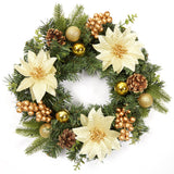Garvee 16 Zoll Weihnachtskranz Mit Blütenkugeln, Zapfen & Beeren Für Tür, Wand, Fenster, Kamin, Outdoor & Indoor, PVC, Langlebig, Grün Rot - rot