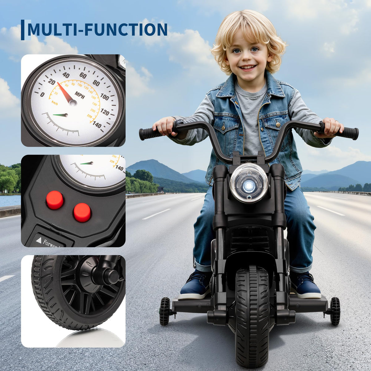 Garvee Elektro-Motorrad 6 V Schwarz mit LED-Beleuchtung
