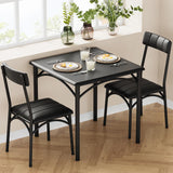 Garvee Esszimmer-Set Für 2 Mit Gepolsterten Stühlen, Robustes MDF & Stahl, Rustikales Schwarz, Platzsparend, Für Kleine Räume - Schwarz