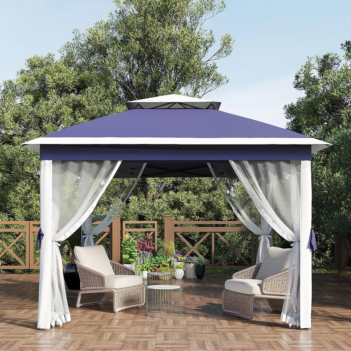 Garvee Pop Up Pavillon 335×335 cm, Mit Moskitonetz, Wasserdicht, UV-Schutz, Höhenverstellbar, Marineblau