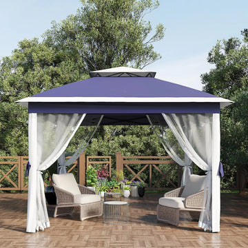 Garvee Pop Up Pavillon 335×335 cm, Mit Moskitonetz, Wasserdicht, UV-Schutz, Höhenverstellbar, Marineblau