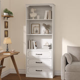 Garvee Bücherregal Weiß 60 x 35 x 177 cm, Standregal mit 3 Schubladen und 3 offenen Fächern, schmales Aufbewahrungsregal für Wohnzimmer und Büro - Weiß