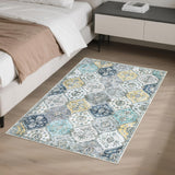 Garvee Kleiner Teppich 80 x 150 cm Vintage Läuferteppich Rutschfest Waschbar Blau Gelb - Blau Gelb