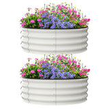 GARVEE Rundes Metall Hochbeet 2er Set, 90 x 30 cm Pflanzbeet aus Verzinktem Stahl, Rostbeständiger Garten Pflanzkasten für Blumen, Gemüse & Kräuter, Weiß - Weiß