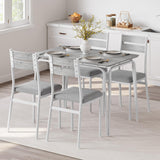 Garvee Esszimmer-Set Für 4 Personen Quadratischer Tisch Mit 4 Gepolsterten Stühlen MDF & Metall Platzsparend Stabil Für Kleine Räume Und Küchen - Weiß