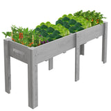 Garvee Holz-Hochbeet 183 × 58,4 × 76 cm mit Standbeinen, Stoffeinlage, Drainageöffnungen und 3 Werkzeughaken, für Balkon, Terrasse und Garten, Grau - Grau