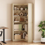 GARVEE Eckregal 182 cm Hoch, 5-stufiges Bücherregal im Landhausstil, L-förmiges Eckbücherregal mit Großem Stauraum, Robustes Standregal für Wohnzimmer, Schlafzimmer & Homeoffice, Naturholzoptik - Naturholzoptik