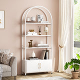Garvee Moderner 4-Stufiger Bogen-Bücherregal Mit Türen Metallrahmen Für Büro & Wohnzimmer 71,5" Hoch Weiß - 