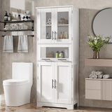 Garvee Hoher Badschrank Mit Glas Türen, Verstellbare Regale, MDF, Weiß Für Küche & Wohnzimmer, 23.6"x11.8"x66.9" - Weiß