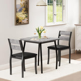 Garvee Essgruppe 3-teilig für 2 Personen, 1 Tisch + 2 Stühle, MDF, Grau, gepolstert - Grau