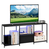 Garvee 55 Zoll TV-Ständer Mit LED-Beleuchtung, Offenes Regal, Stoffschublade, Schwarzes Entertainment-Center Für Wohnzimmer Und Schlafzimmer