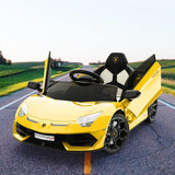 Garvee Lamborghini Kinder Elektroauto 12 V mit 2 × 25 W, Scherentüren, 2,4-GHz-Fernbedienung, LED, Musik, Federung und Sicherheitsgurt, Gelb, für Kinder 3–8 Jahre - Gelb