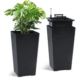 Garvee 22,5" Hohe Pflanzkübel Set 2 Mit Automatischer Bewässerung & Wasserspiegelmonitor Für Balkon & Terrasse, Schwarz Weiß Punkte, Wetterfester Kunststoff - Schwarz Mit Weißen Punkten