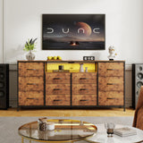 Garvee 63" TV-Kommode Für 65-75" TVs Mit 12 Schubladen, LED-Beleuchtung, Stoff, Ladegerät, Metallrahmen Für Wohnzimmer & Schlafzimmer - Tigerstreifen
