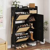 Garvee Schuhschrank Rattan Mit 3 Klappschubladen & 4 Ebenen Für Flur Und Schlafzimmer, Metallbeine, Verstellbare Regale, Stabil, Groß, Naturfarben - rot