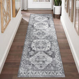 Garvee Vintage Wohnzimmerteppich Weich Waschbar Orientalischer Bauernhaus Teppich Für Schlafzimmer Grau 60x230cm