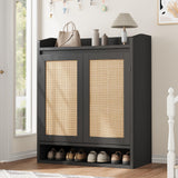 Garvee Rattan Schuhschrank Mit 2 Türen Verstellbare Regale 5-Stöckig MDF-Holz Schwarz Für Flur & Wohnzimmer - schwarz