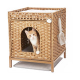 Garvee Katzentoilettenschrank in Rattan-Optik, Katzenklo Schrank mit Belüftung, verdecktem Katzenklo und Ablagefläche, Katzenmöbel für Wohnzimmer, Natur
