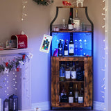 Garvee Eck-Bar-Schrank mit LED-Beleuchtung – 155 cm hoch, 50+ Flaschen Lagerung, Retro-Design in Retro - mit Licht