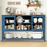 Garvee Sideboard Buffet aus MDF mit seitlichen Türen und offenem mittlerem Fach, Relief-Design für Esszimmer, Blau, mit verstellbaren Regalen, mit Kippschutz - Blau