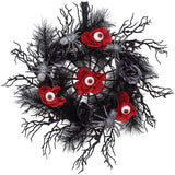 Garvee 18 Zoll Halloween Türkranz Mit Glitzer-Spinnen, Rote Und Schwarze Rosen, Natürlicher Schwarzer Rattan Für Innen Und Außen, 45 cm, Schwarz - rot