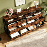 Garvee TV-Schrank, Fernbedienung, 12 Schubladen, 2 Ebenen, Kippschutz, Braun - Braun