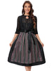 Garvee Dirndl Damen Midi Trachtenkleid 3-Teilig Set Für Oktoberfest Schwarz 34