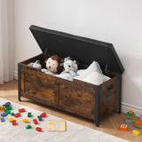 Garvee Aufbewahrungsbank Mit Sicherheitsklappe Rustikaler Holz-Spielzeugkasten Für Flur Und Wohnzimmer Braun Bauernhausstil Robust Vielseitig - Braun