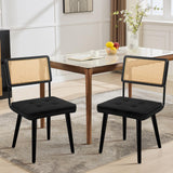 Garvee Mid-Century Rattan Esszimmerstuhl Set 2, Handgewebte Rückenlehne, Gepolstert, Holzrahmen, Samt - Schwarz