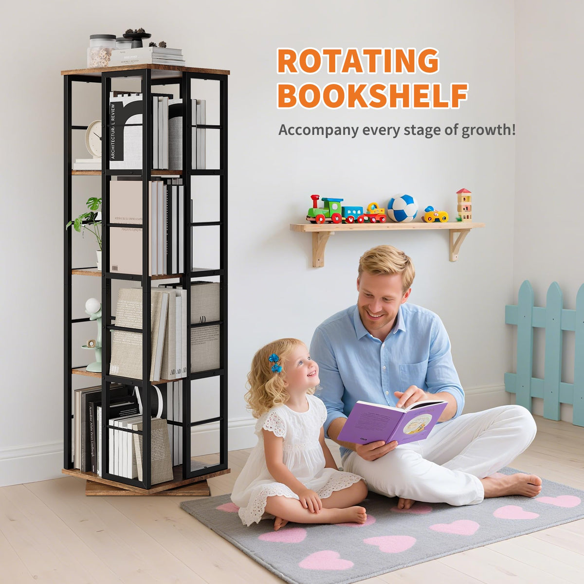 360 Grad drehbares Bücherregal Braun