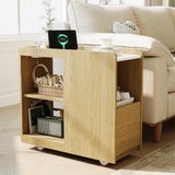GARVEE Nachttisch mit Ladestation, 2 Steckdosen, USB-A & USB-C, Verstellbares Regal, Rollen mit Bremse, Beistelltisch für Schlafzimmer, Wohnzimmer & Kleine Wohnungen, Naturholz - Naturholz