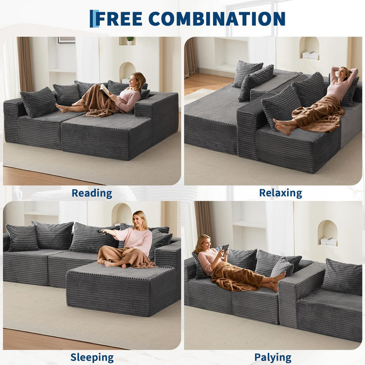 GARVEE Modulares Ecksofa aus Cord in Grau – Flexible Sitz- und Schlaffunktion