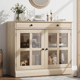 Garvee 35.4" Sideboard Buffet Cabinet Mit Glas Tür, Verstellbare Regale, Soft-Close, Eiche, Esszimmer & Küche, Stabile Konstruktion, Einfache Montage - Eiche